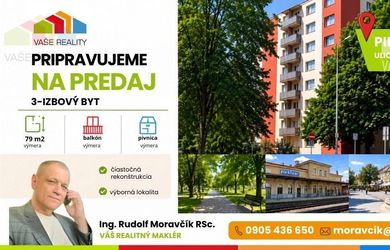 PRIPRAVUJEME NA PREDAJ – 3-IZBOVÝ BYT 79 m2 V PIEŠŤANOCH, UL. ANDREJA HLINKU